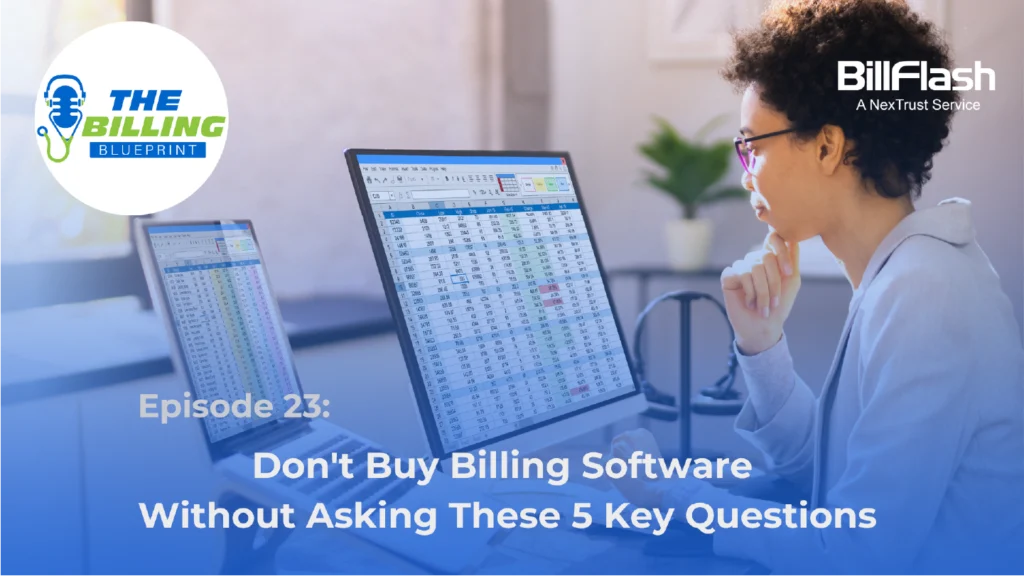 Woman looking at computer with text on the image that reads "Don't Buy Software Without Asking These 5 Questions."