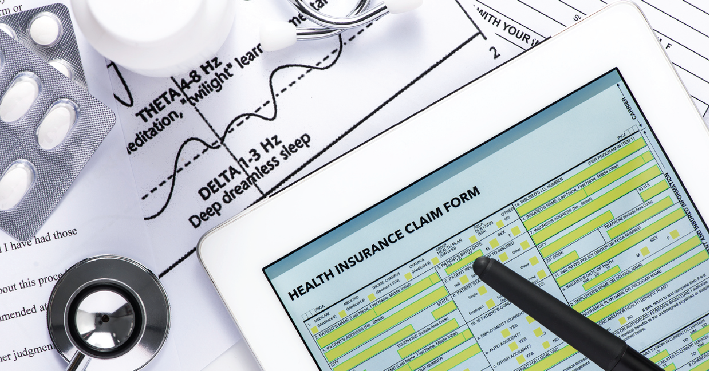 Health insurance claim form shown on a tablet device - preventing medical claim errors.